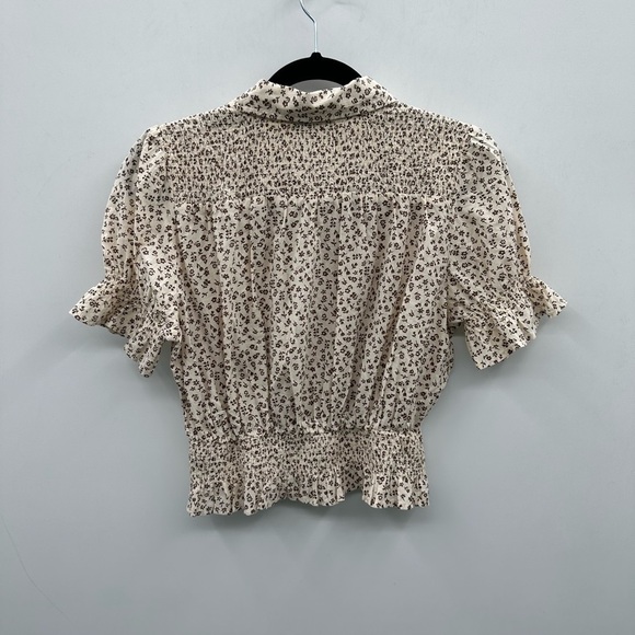 American Eagle cream/brown ditzy floral short sleeve blouse. SMALL - Picture 3 of 8